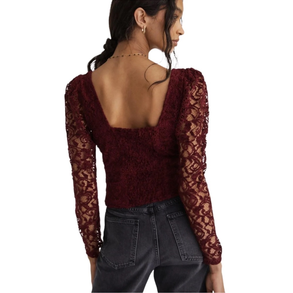 NWT Anthropologie burgundy /deep red lace sweetheart neckline top - Picture 3 of 10
